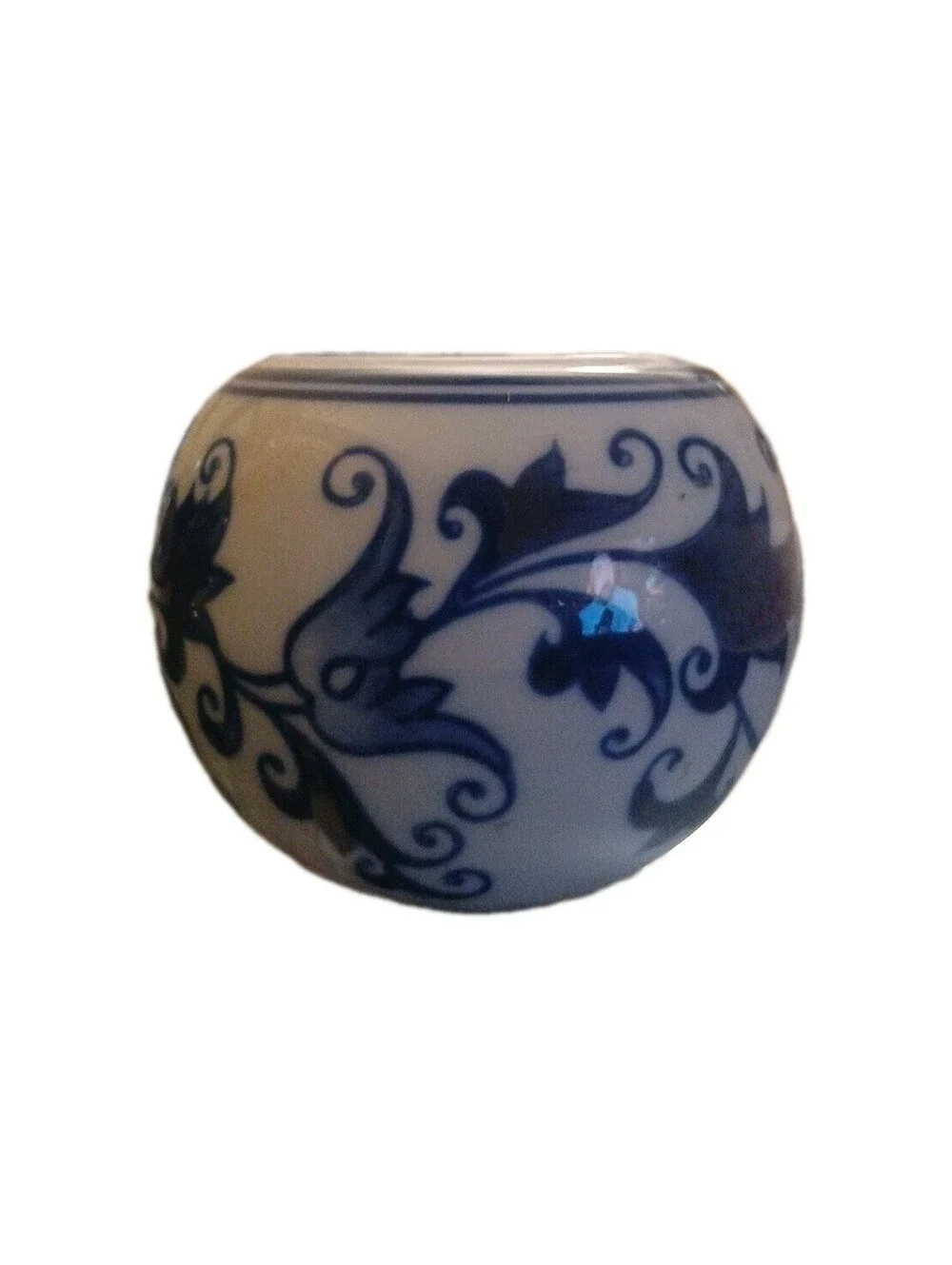Bombay & Co Blue White flower Ceramic Votive Tea Light Candle Holder round Boho